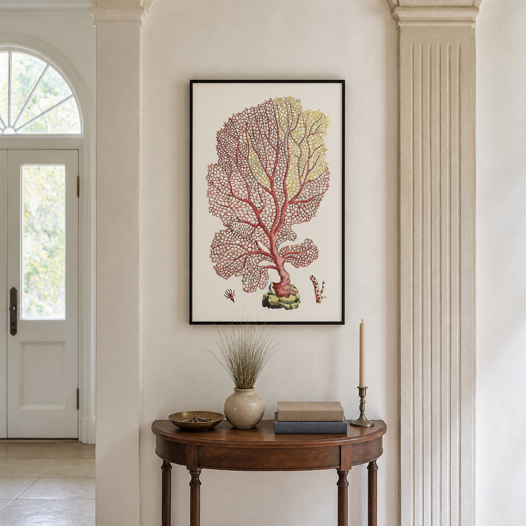 Room mockup featuring Venus's Fan Coastal Coral Art Print
