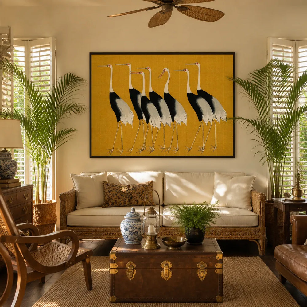 Room mockup featuring Japanese Red-crowned Cranes by Ogata Korin Art Print