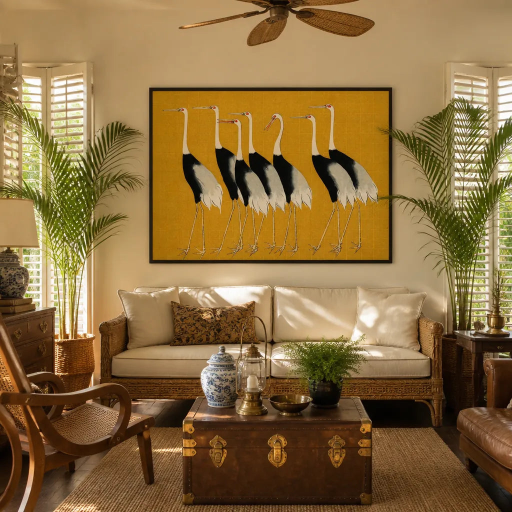 Room mockup featuring Japanese Red-crowned Cranes by Ogata Korin Art Print