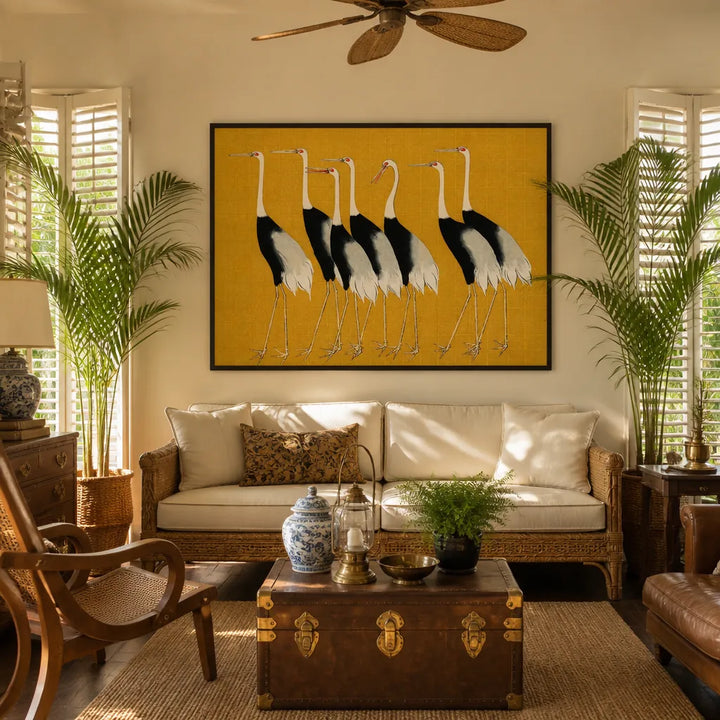 Room mockup featuring Japanese Red-crowned Cranes by Ogata Korin Art Print