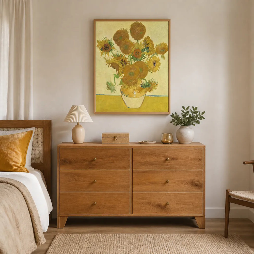 Room mockup featuring Sunflowers by Vincent Van Gogh Art Print