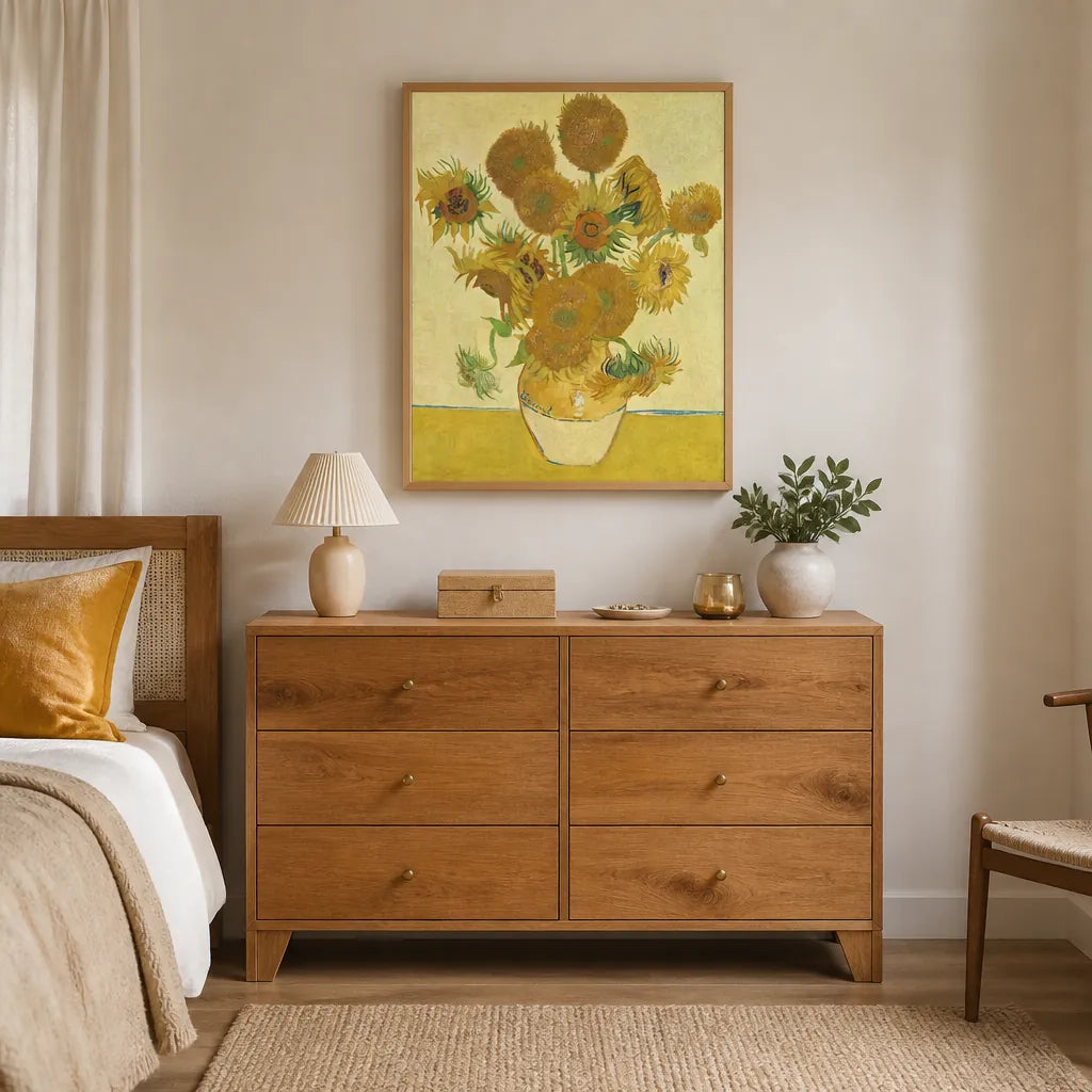 Room mockup featuring Sunflowers by Vincent Van Gogh Art Print