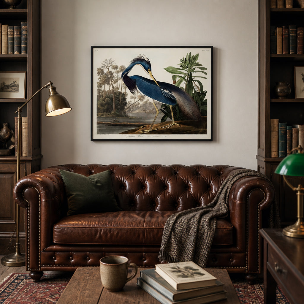 Room mockup featuring Louisiana Heron by John James Audubon Art Print
