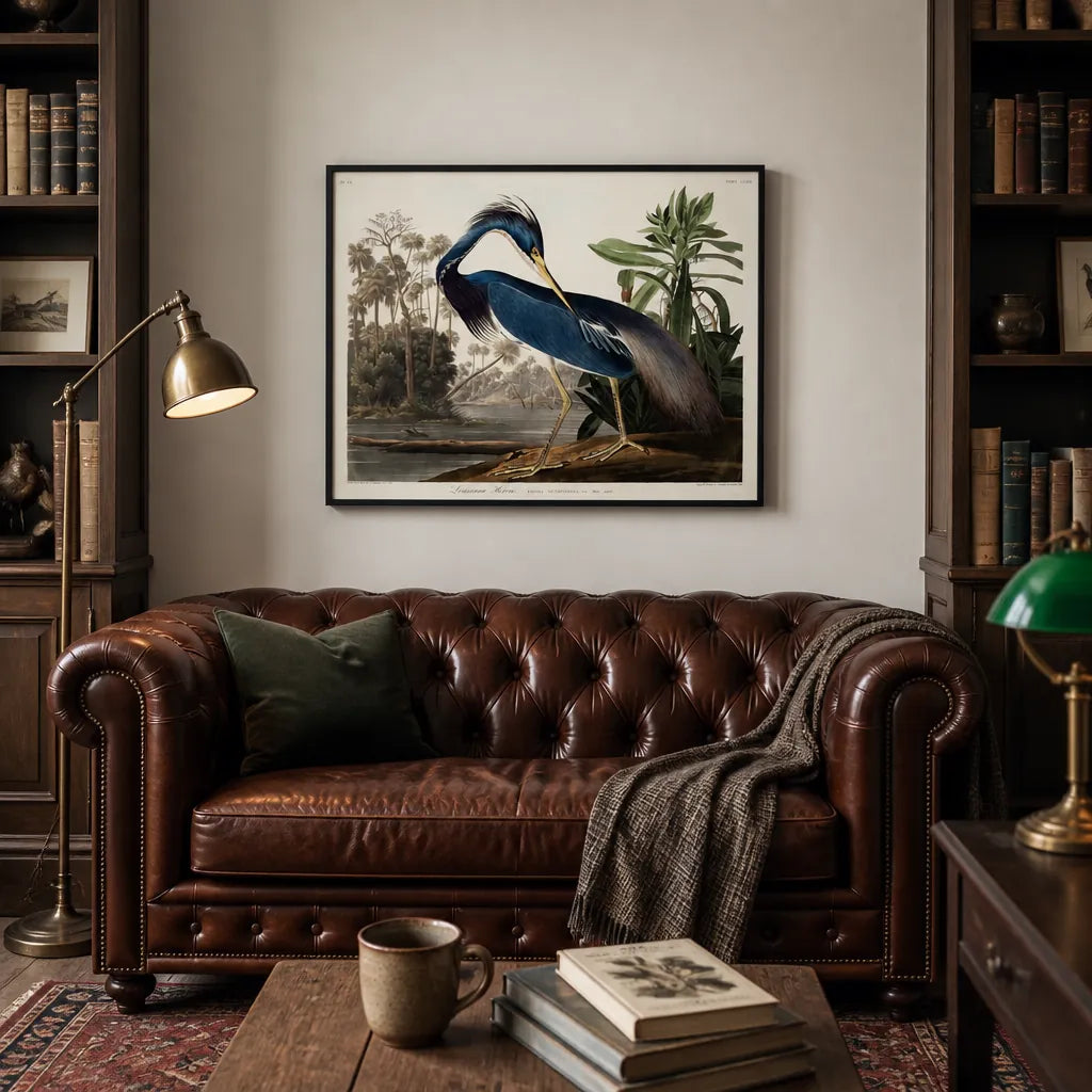 Louisiana Heron by John James Audubon Art Print shown in a styled room
