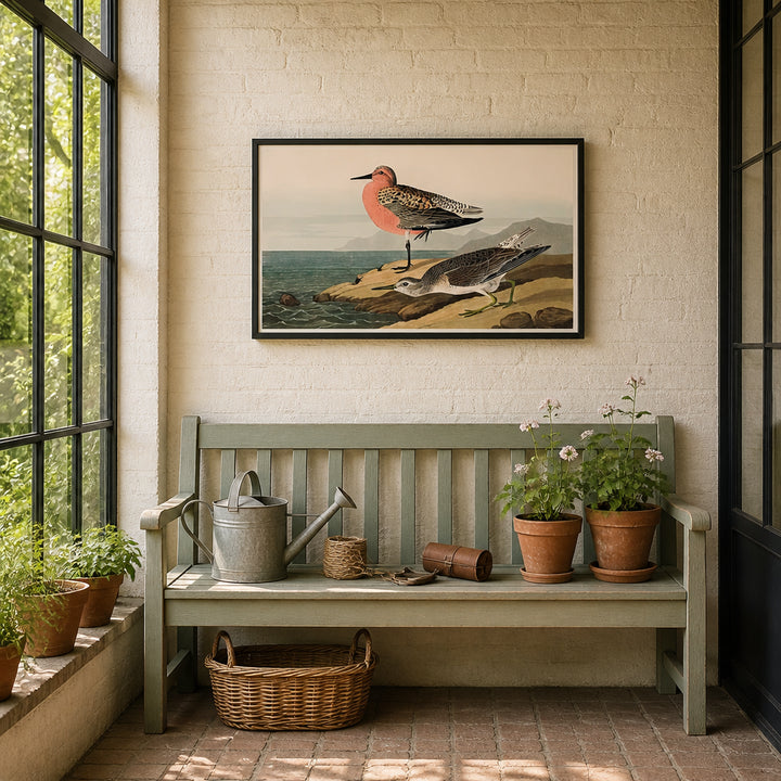 Room mockup featuring Red-breasted Sandpipers by John James Audubon Art Print
