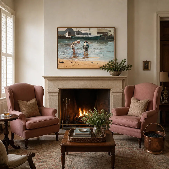 Room mockup featuring Boys Wading by Winslow Homer Coastal Art Print