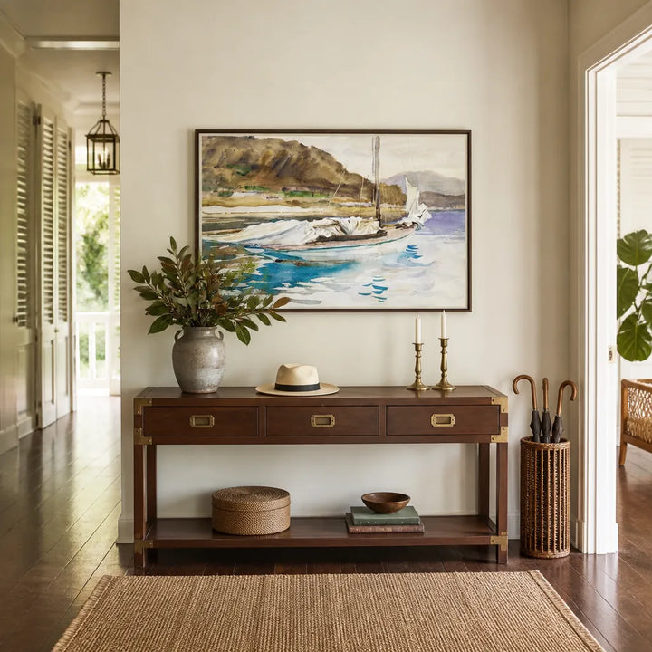 Room mockup featuring Idle Sails by John Singer Sargent Coastal Art Print