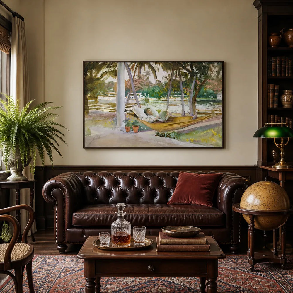 Room mockup featuring Man in a Hammock by John Singer Sargent Landscape Art print