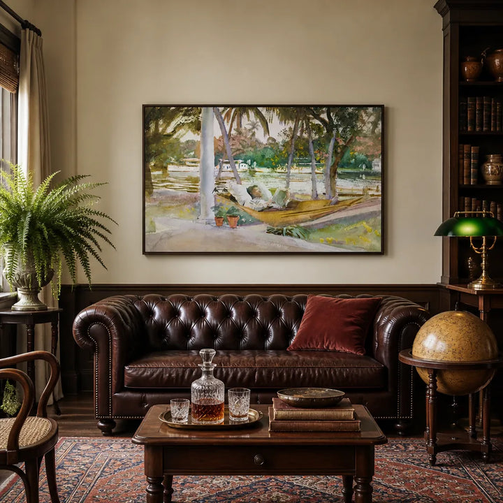 Room mockup featuring Man in a Hammock by John Singer Sargent Landscape Art print