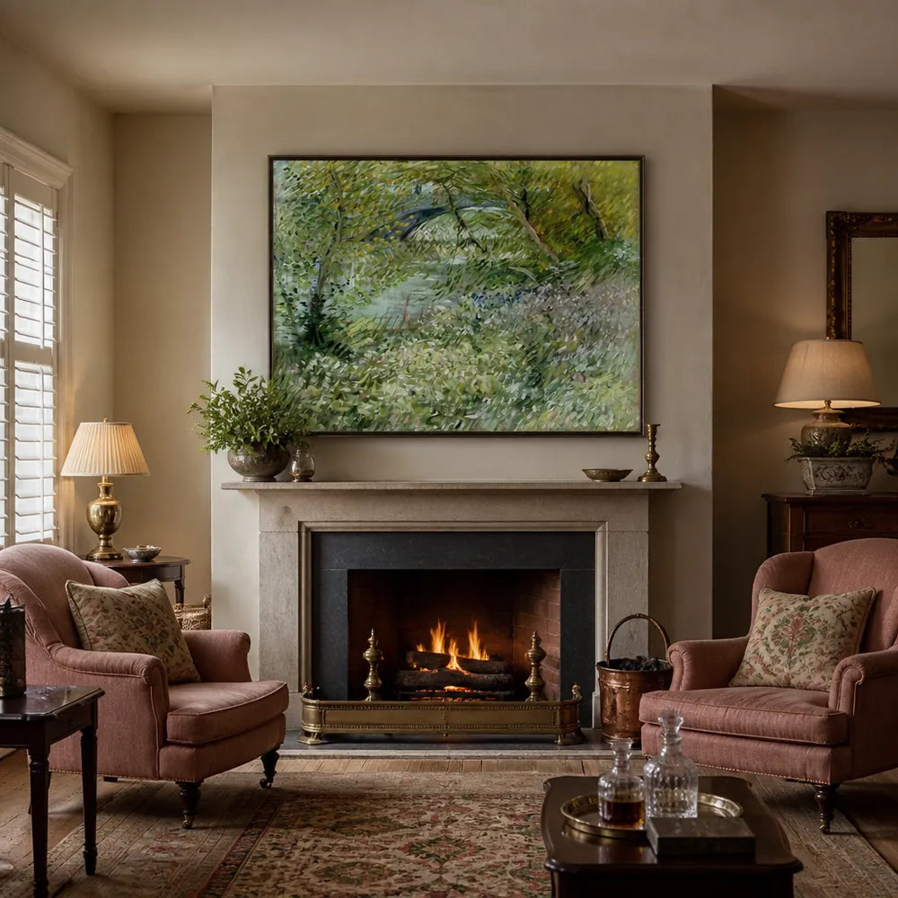 Room mockup featuring Spring by Vincent Van Gogh Landscape Art Print