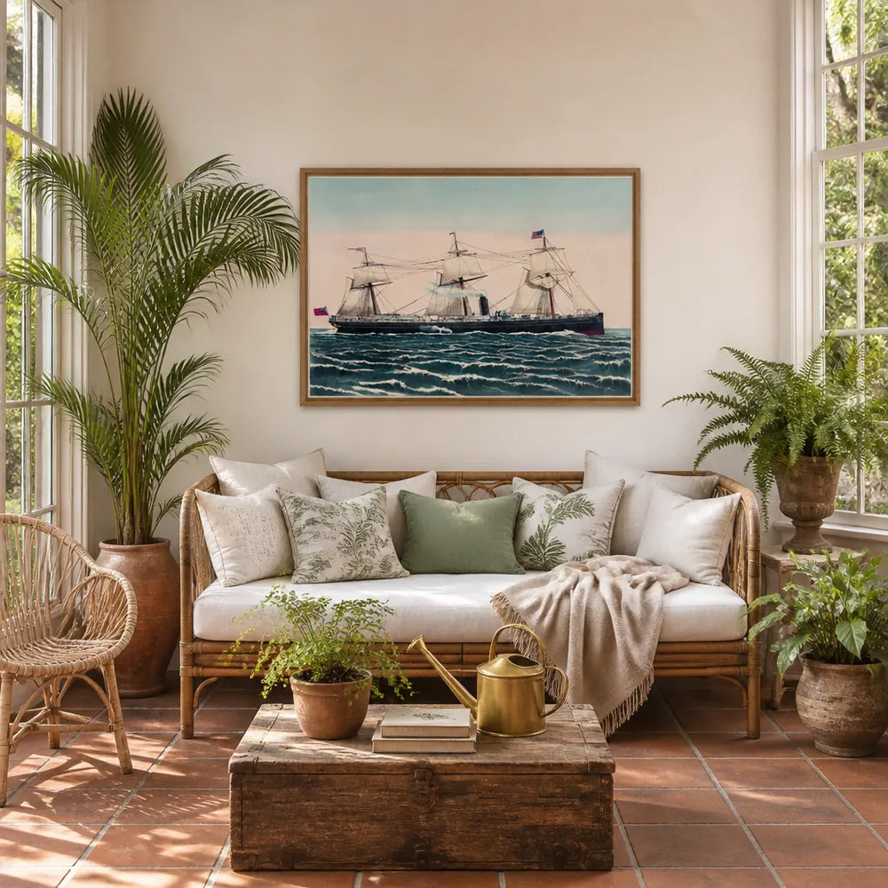 Room mockup featuring Steamship Victoria Coastal Art Print