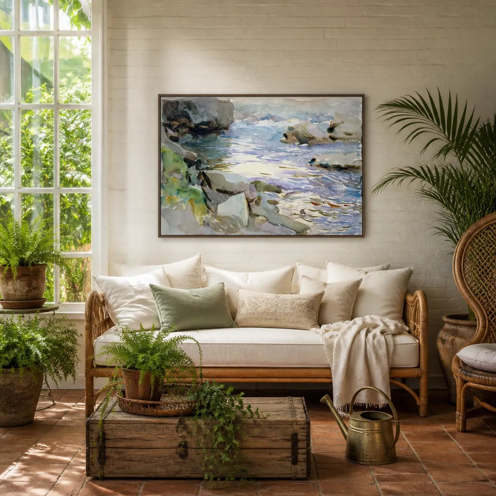 Room mockup featuring Stream & Rocks by John Singer Sargent Art Print