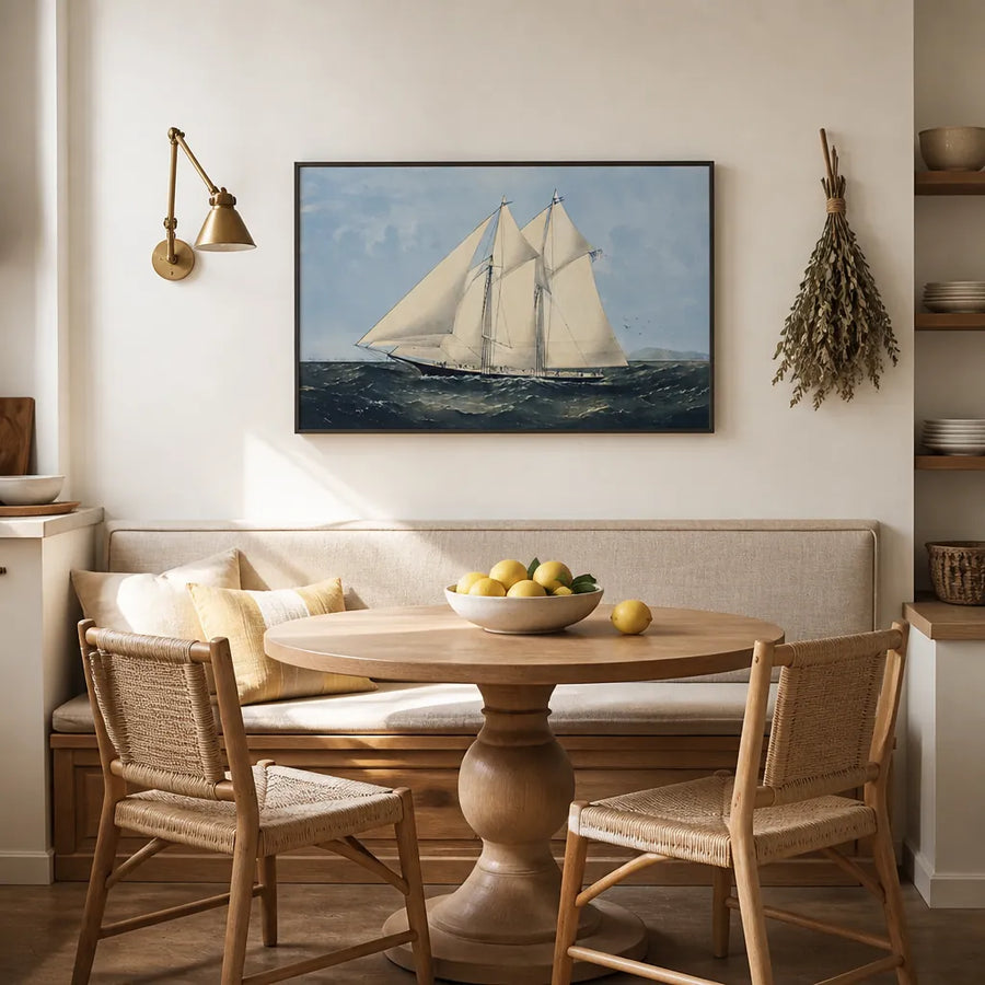The Yacht Sappho of New York Coastal Art Print in a room setting