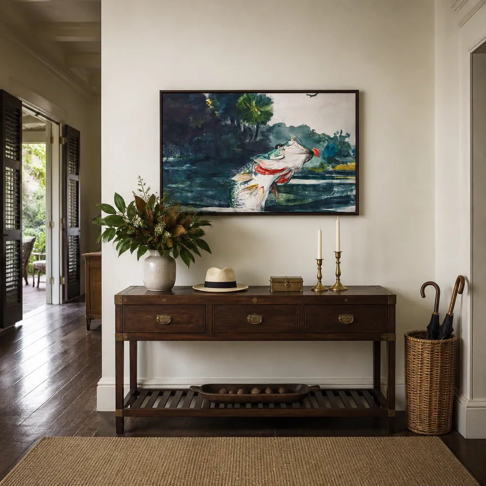 Room mockup featuring Black Bass by Winslow Homer Vintage Fish Art Print