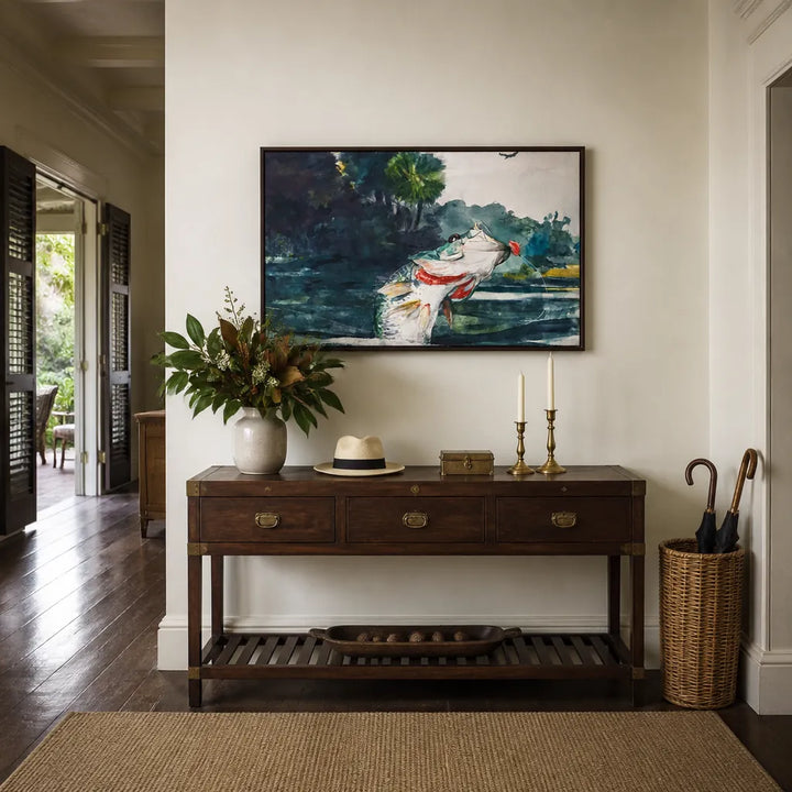 Room mockup featuring Black Bass by Winslow Homer Vintage Fish Art Print