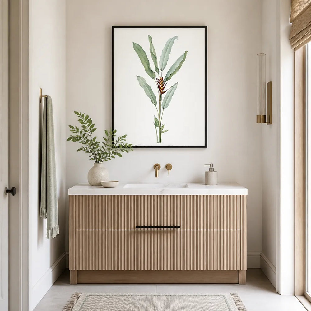Room mockup featuring Parrot Heliconia Vintage Art Print