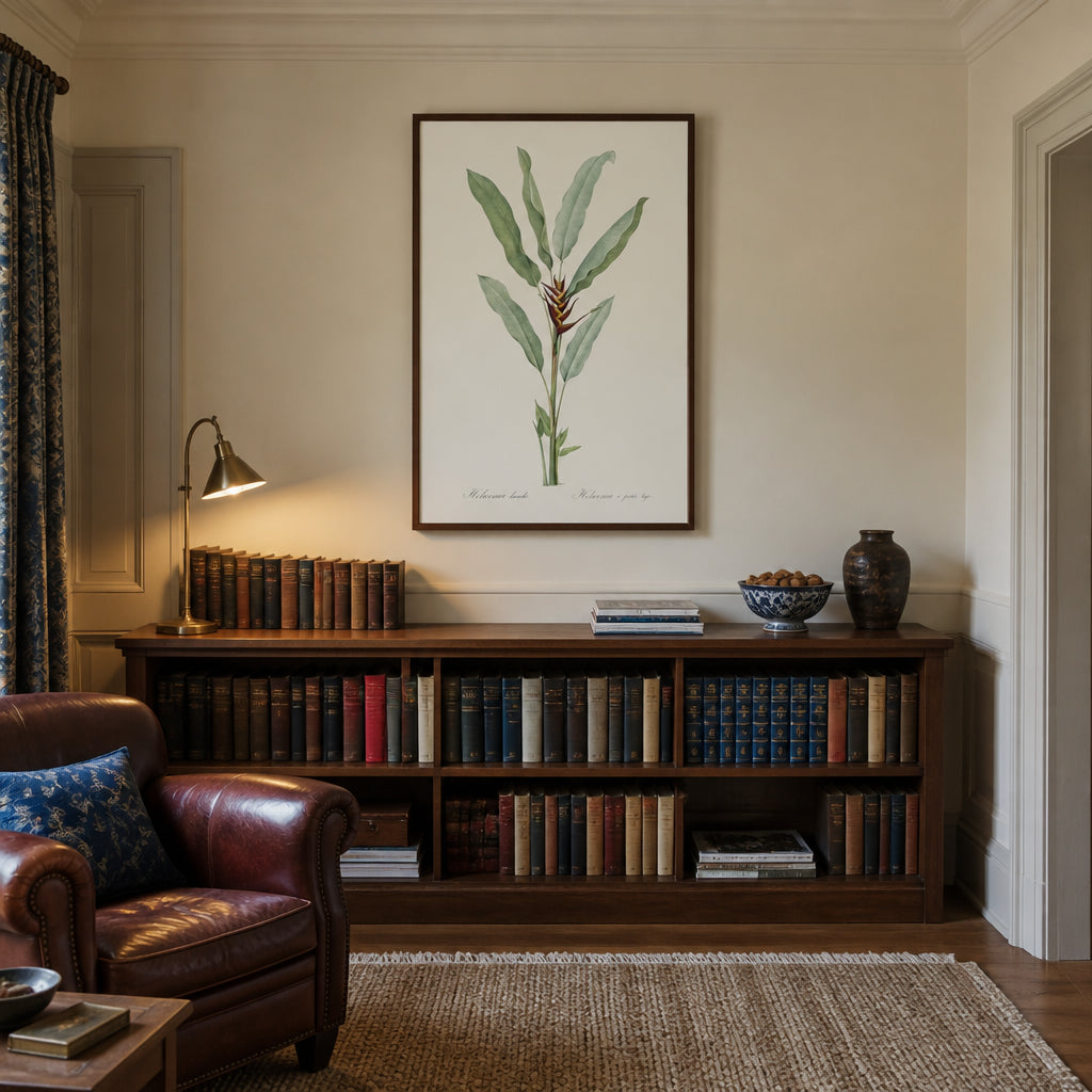 Room mockup featuring Parrot Heliconia Vintage Art Print