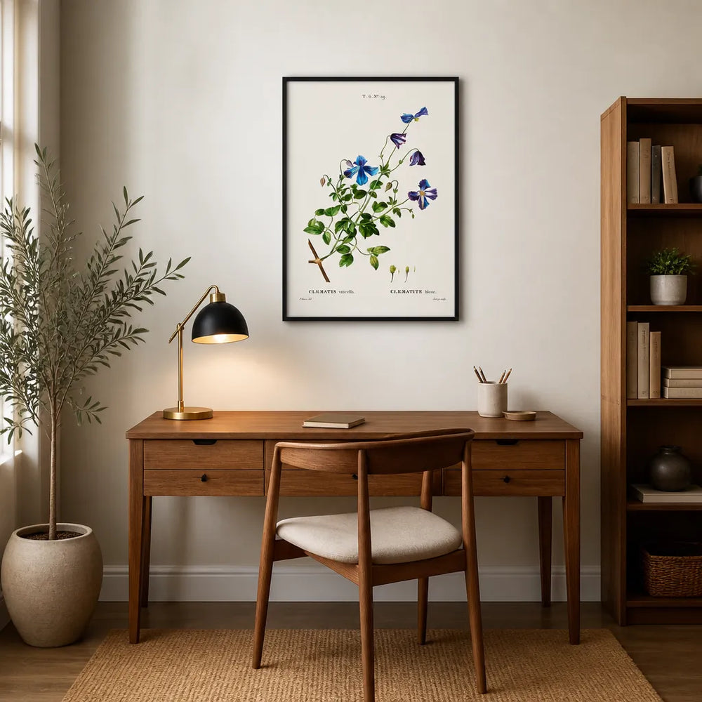 Room mockup featuring Clematis Viticella Vintage Floral Art Print
