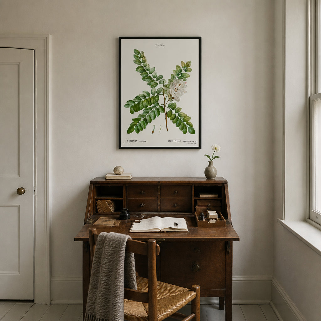 Room mockup featuring Clammy Locust Vintage Floral Art Print
