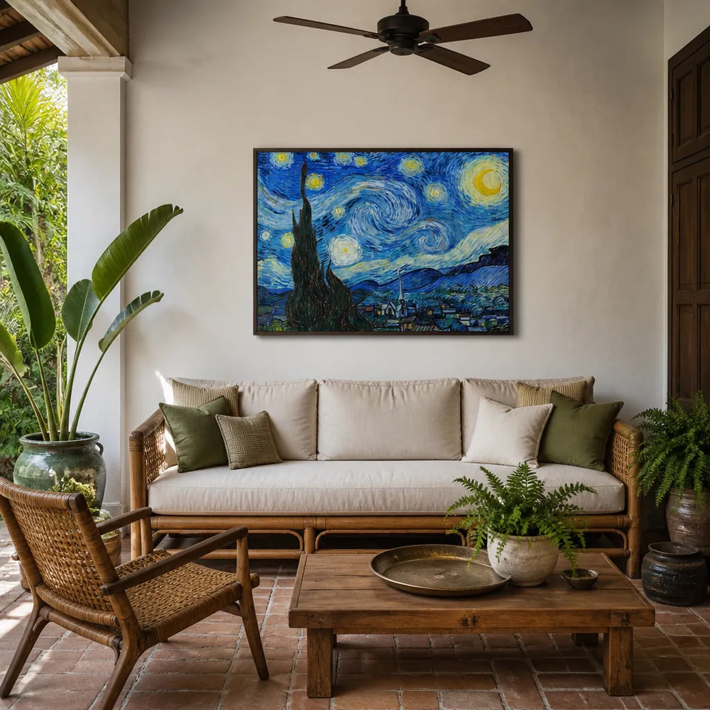 Room mockup featuring The Starry Night by Vincent Van Gogh