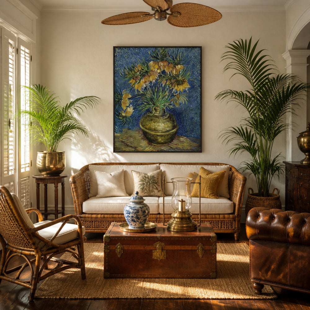 Room mockup featuring Imperial Fritillaries Van Gogh Still Life Art Print