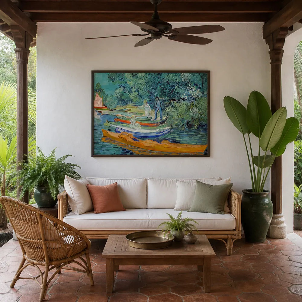 Room mockup featuring Bank of the Oise at Auvers Vintage Van Gogh Art Print