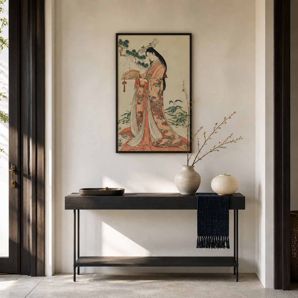 Room mockup featuring Sotoori Hime by Eishi Hosoda Japanese Art Print