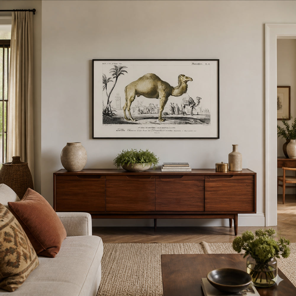 Room mockup featuring Vintage Camel Illustration Art Print