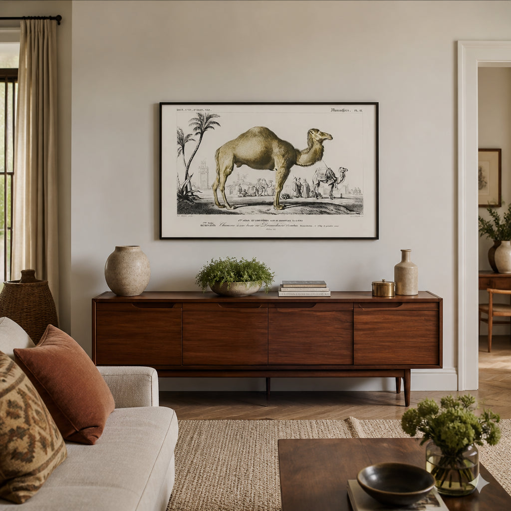 Room mockup featuring Vintage Camel Illustration Art Print