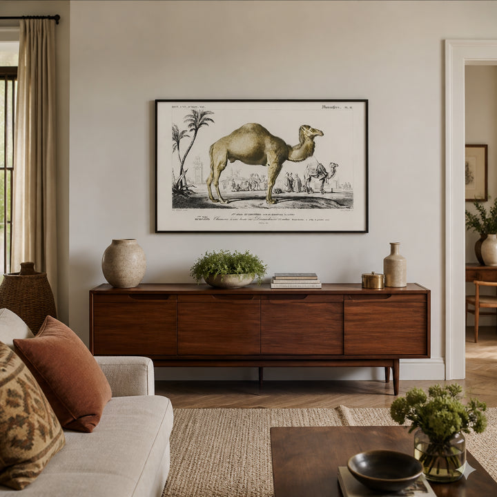 Room mockup featuring Vintage Camel Illustration Art Print