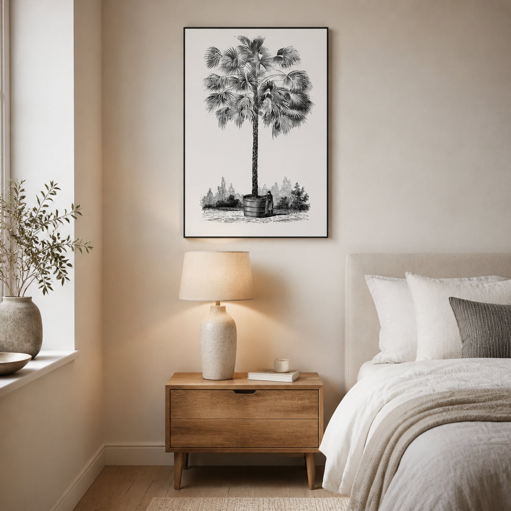 Room mockup featuring Vintage Black & White Palm Art Prints Pair