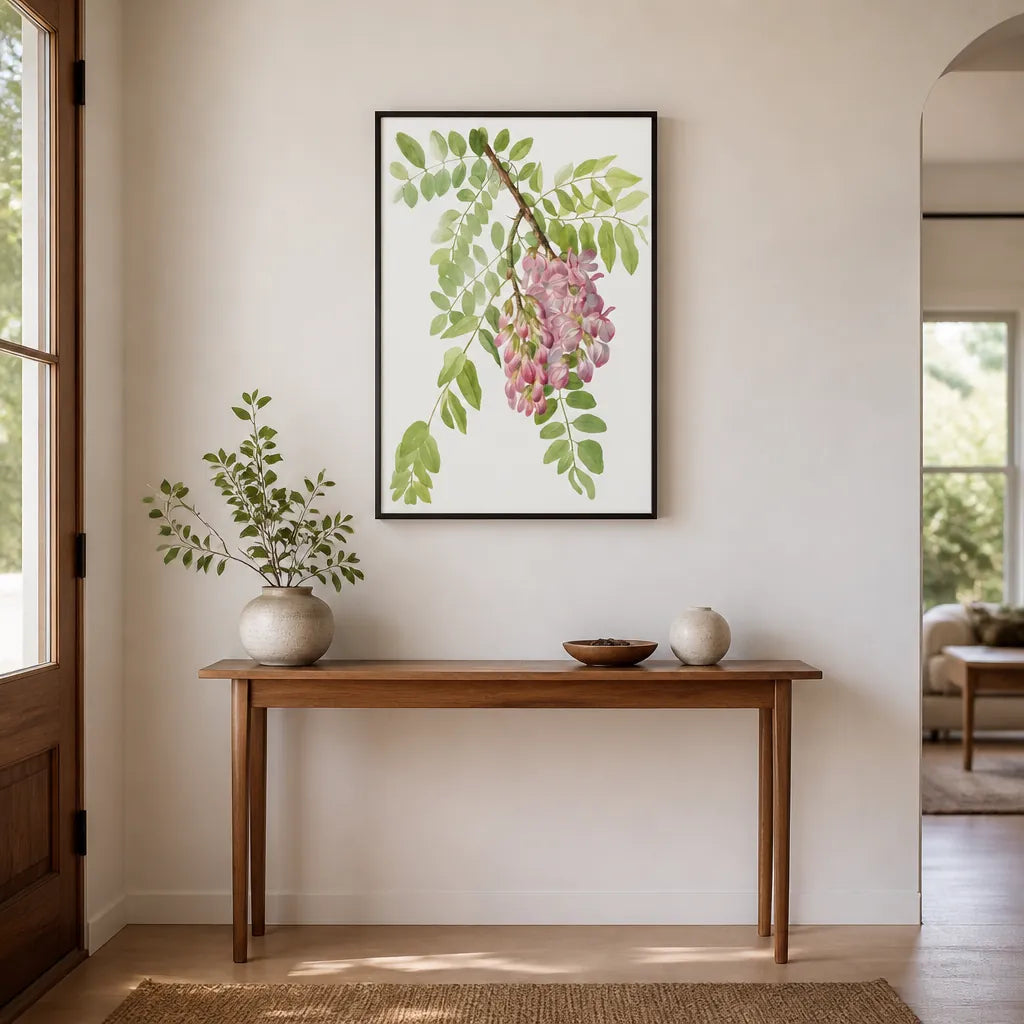 Room mockup featuring New Mexican Locust Flower by Mary Vaux Walcott Art Print