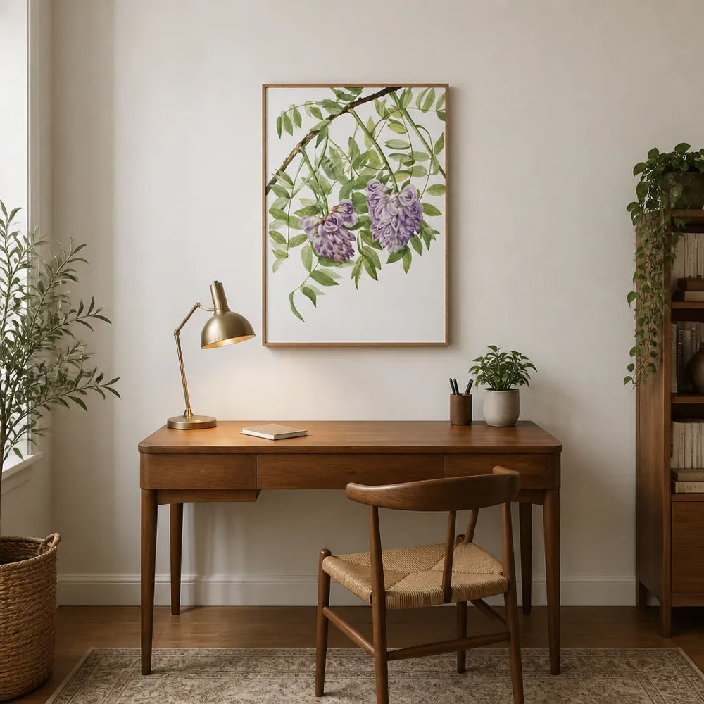 Room mockup featuring Pair of Wisteria & Mexican Locust Flower Art Prints