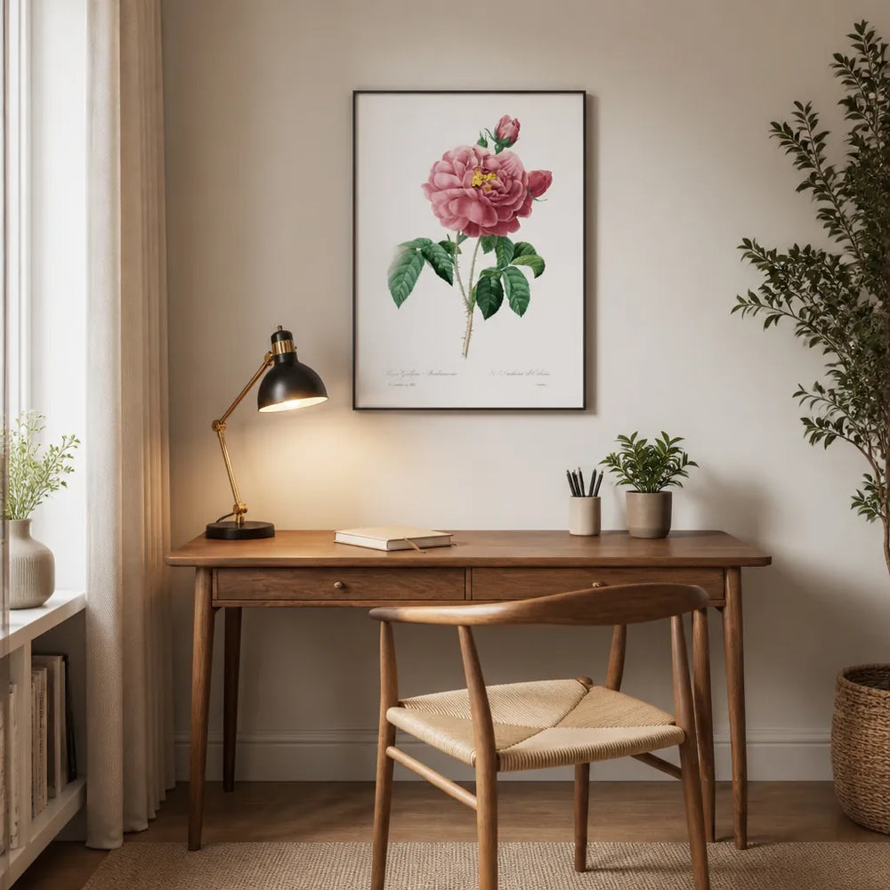 Room mockup featuring Pair of Vintage Pink Rose Art Prints