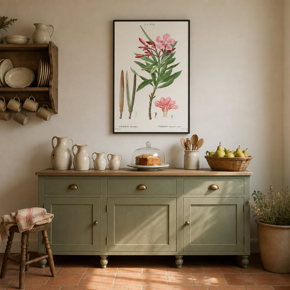 Room mockup featuring Oleander Vintage Botanical Art Print