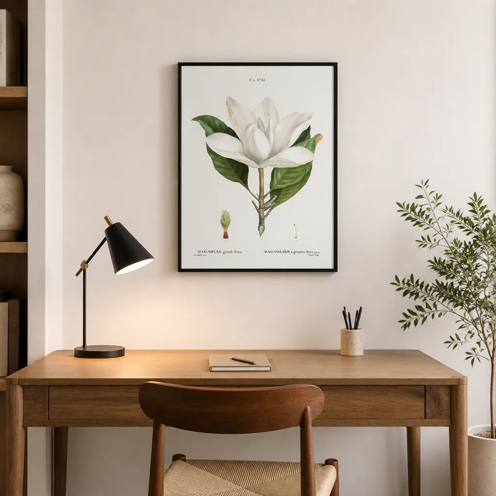 Room mockup featuring Southern Magnolia Blossom Vintage Botanical Art Print