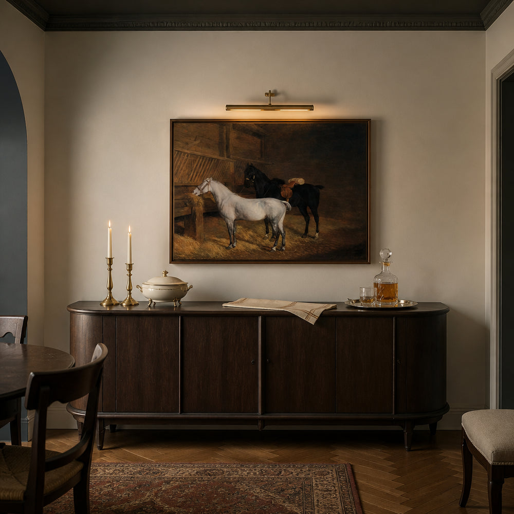Room mockup featuring A Grey Pony & Black Charger by Jacques-Laurent Agasse