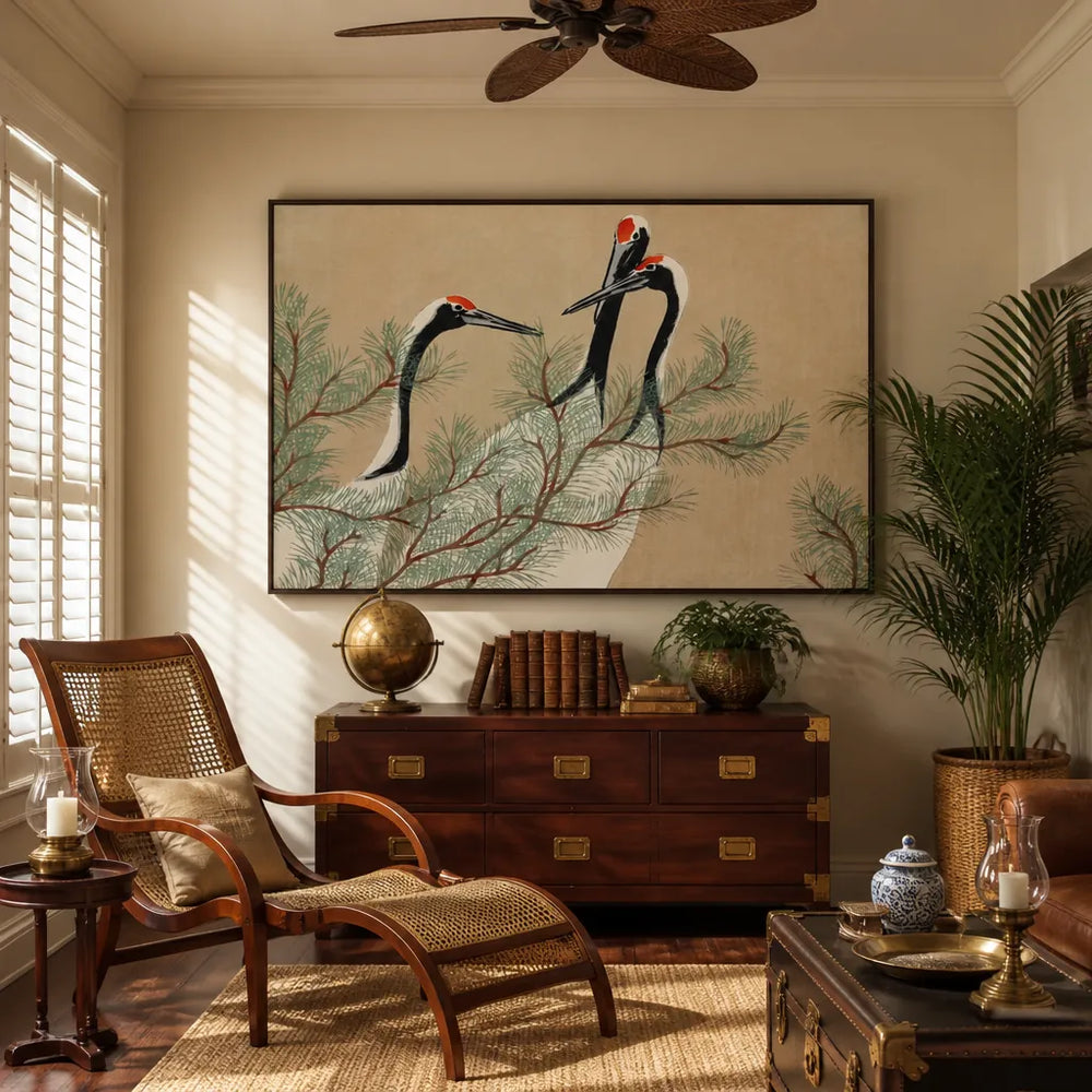 Room mockup featuring Cranes from Momoyogusa Vintage Japanese Art Print