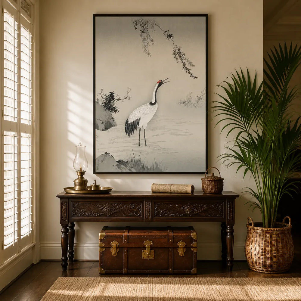 Room mockup featuring Japanese Crane by Kano Motonobu Art Print