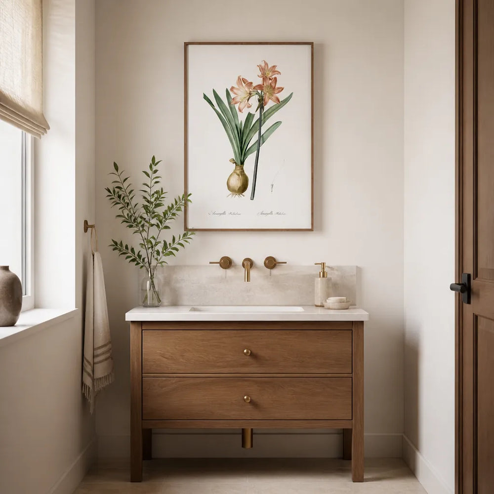 Room mockup featuring Pair of Coral & Burnt Orange Botanicals Art Prints