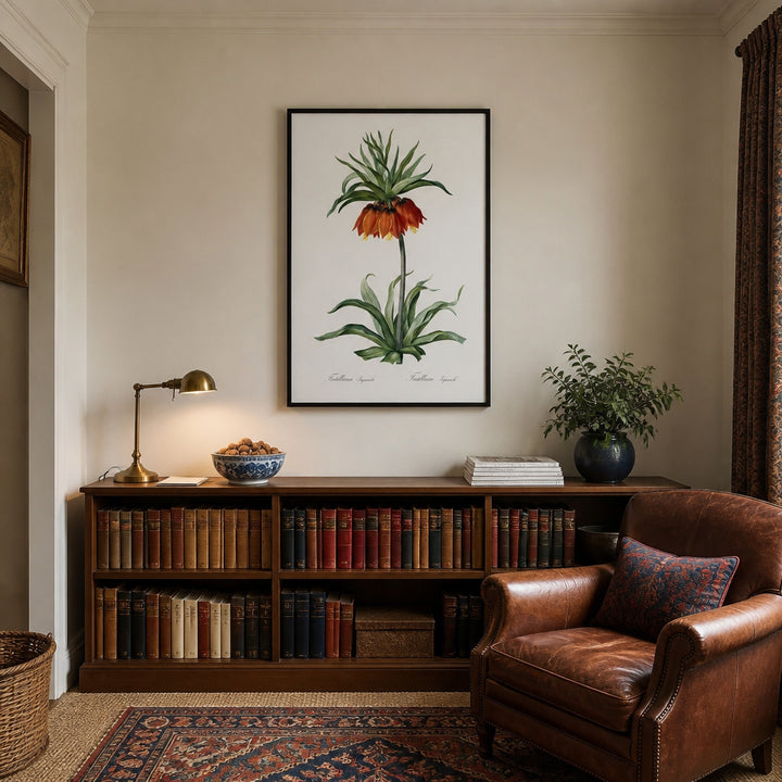 Room mockup featuring Pair of Coral & Burnt Orange Botanicals Art Prints