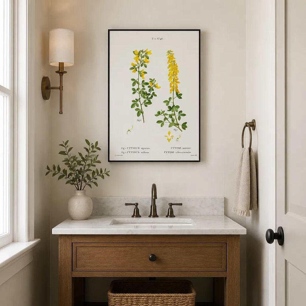Room mockup featuring Black Broom & Hairy Broom Vintage Floral Art Print