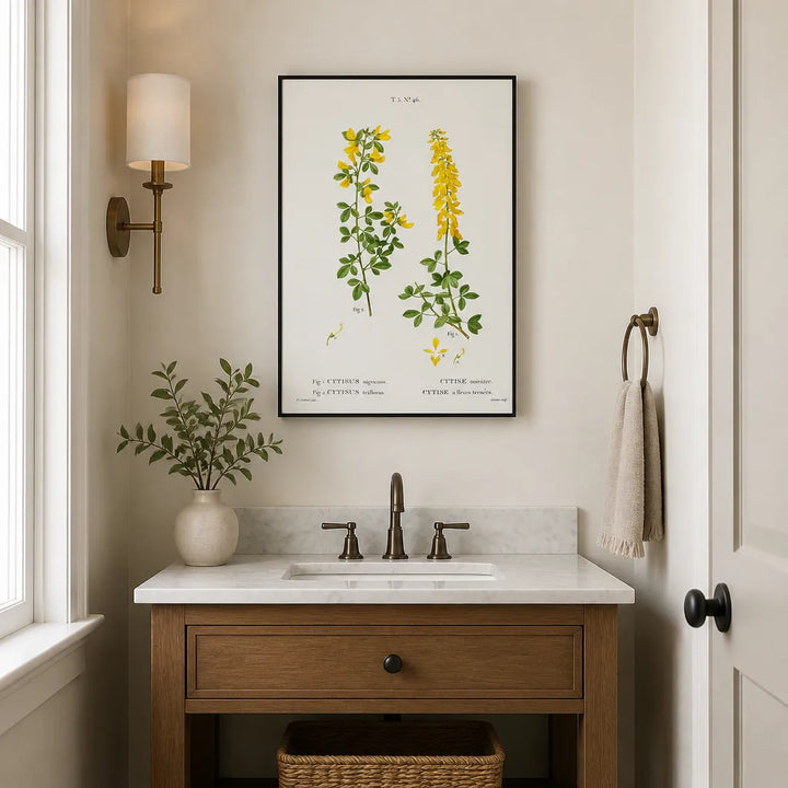 Room mockup featuring Black Broom & Hairy Broom Vintage Floral Art Print