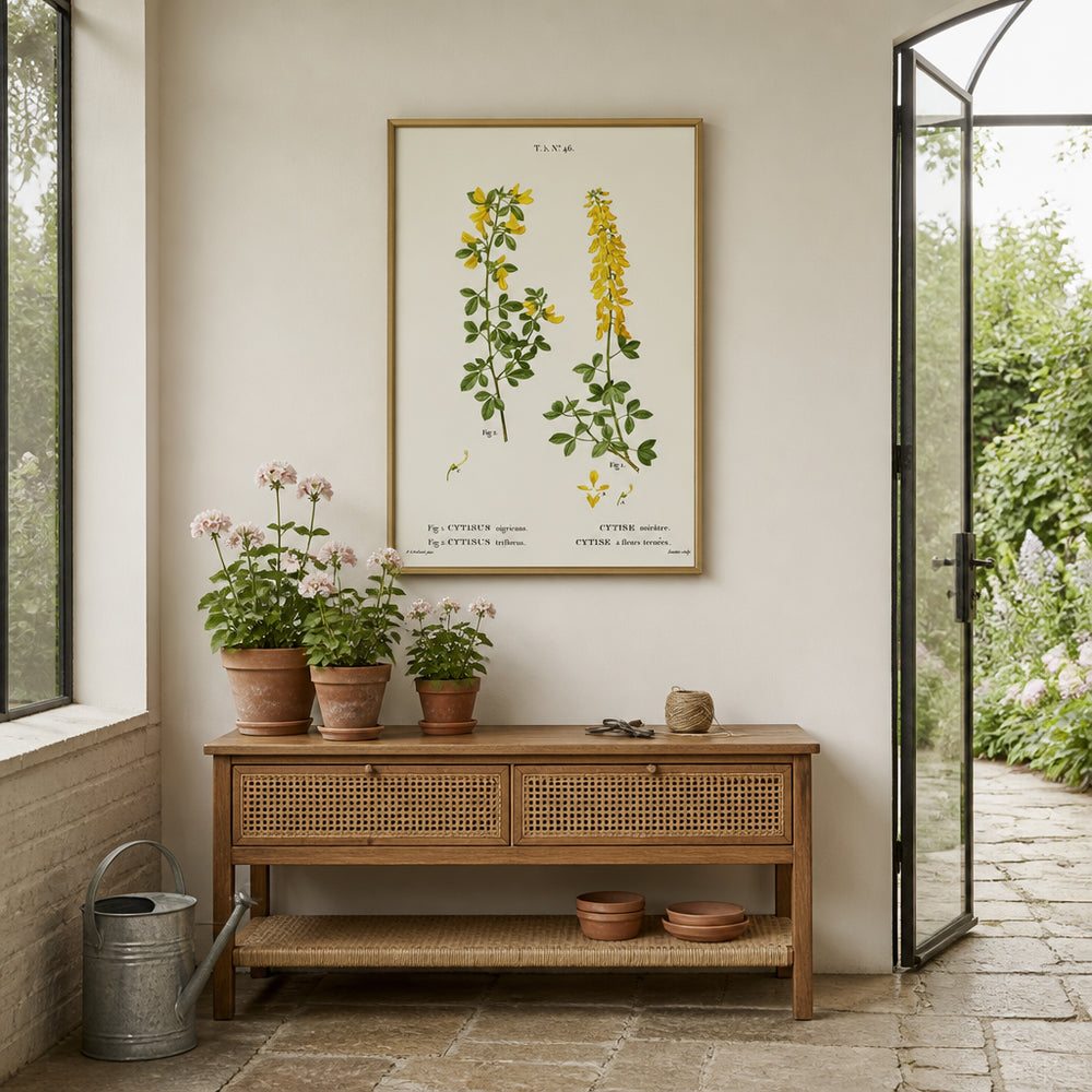 Room mockup featuring Black Broom & Hairy Broom Vintage Floral Art Print