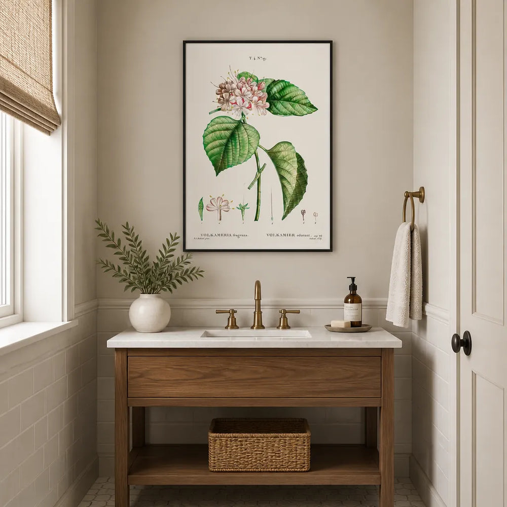 Room mockup featuring Chinese Glory Bower Botanical Flower Art Print