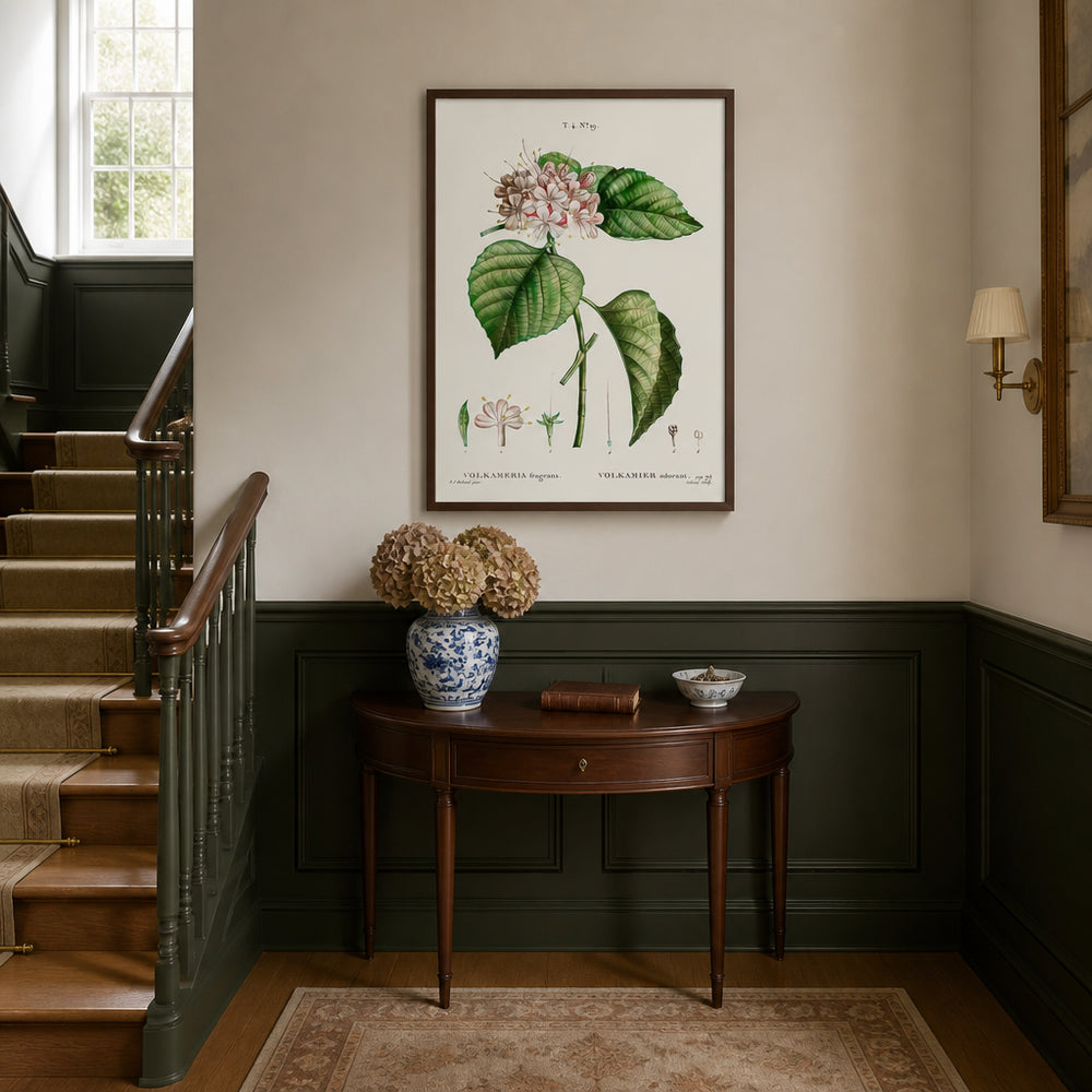 Room mockup featuring Chinese Glory Bower Botanical Flower Art Print