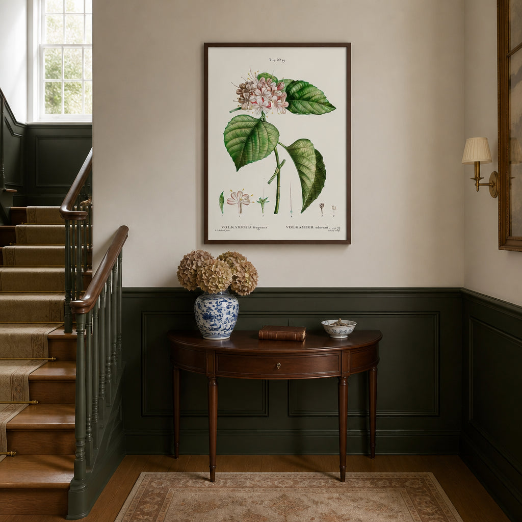 Room mockup featuring Chinese Glory Bower Botanical Flower Art Print
