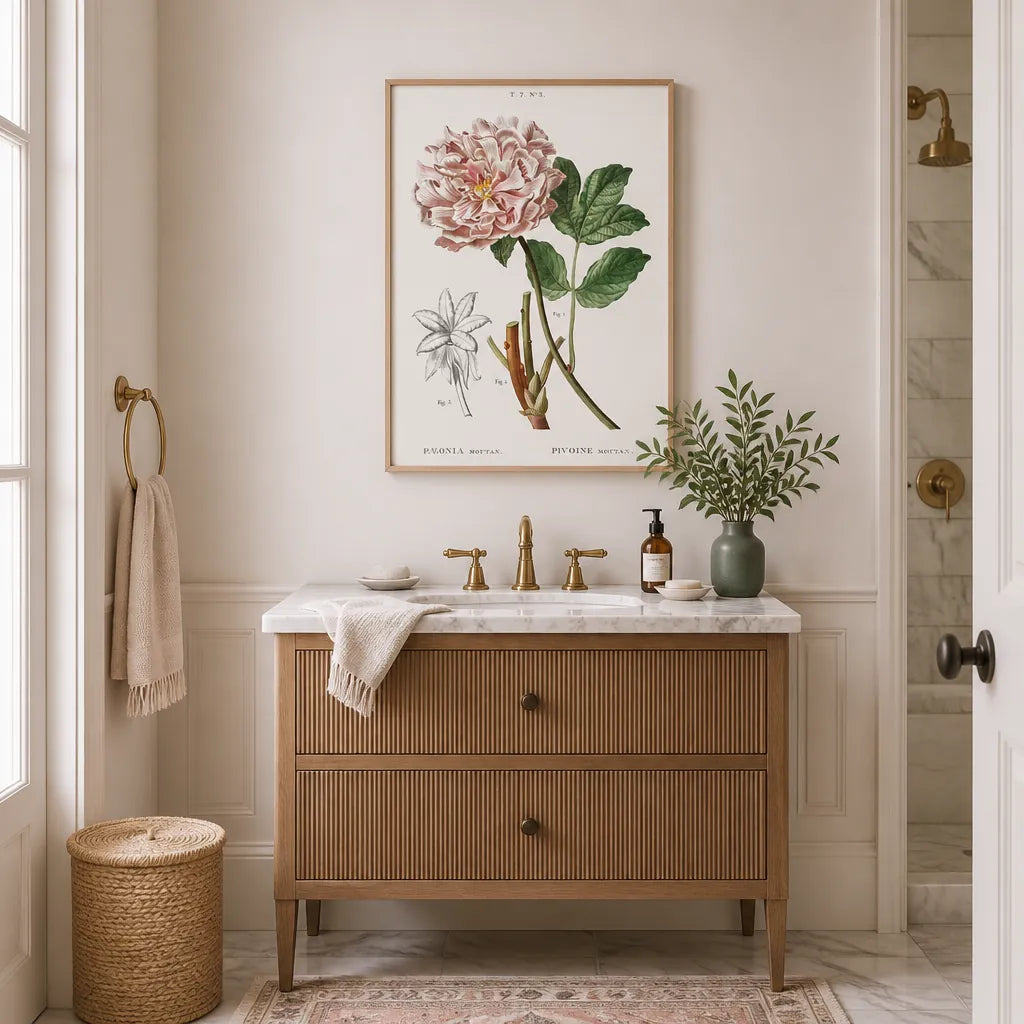 Room mockup featuring Pair of Pastel Pink Botanical Art Prints 2