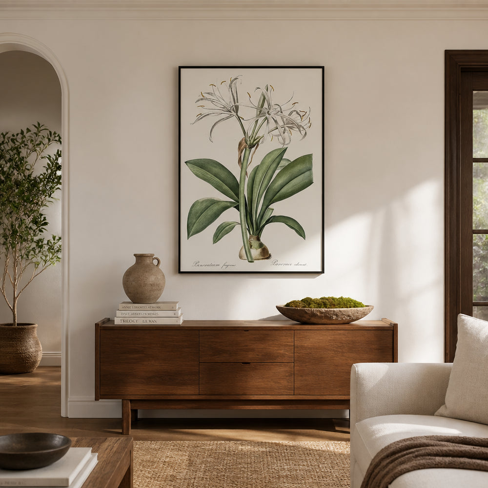Room mockup featuring Spider Lily Vintage Botanical Art Print