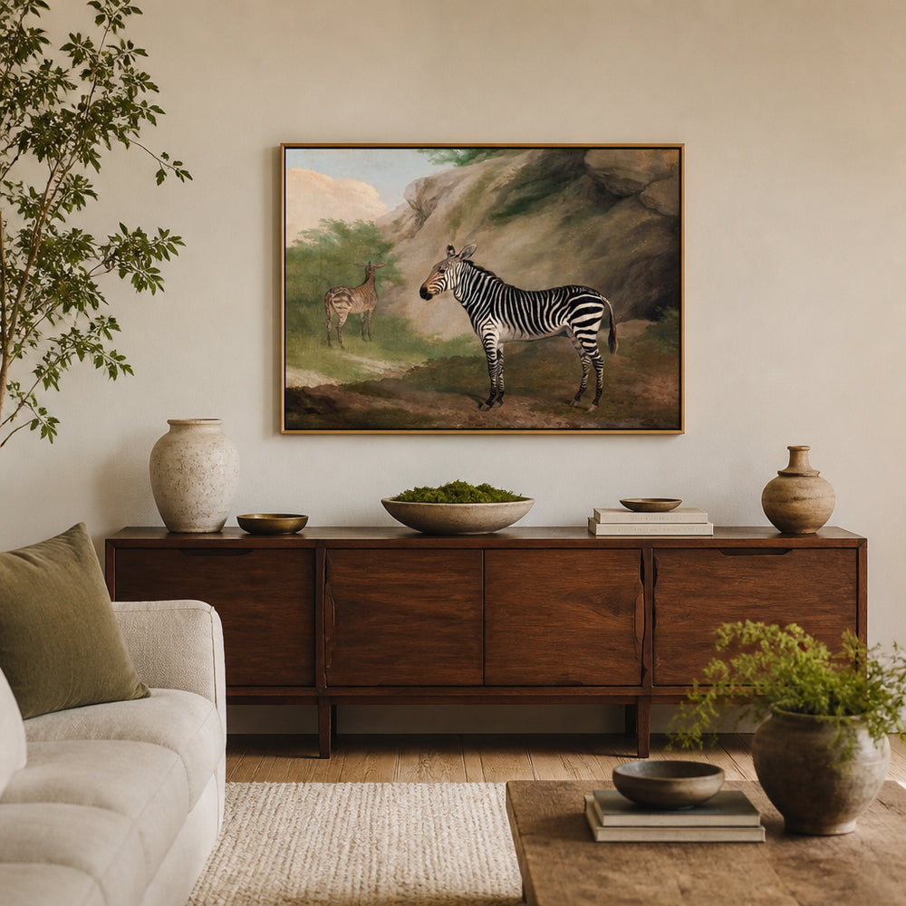 Room mockup featuring 2 Zebras Vintage Animal Art Print